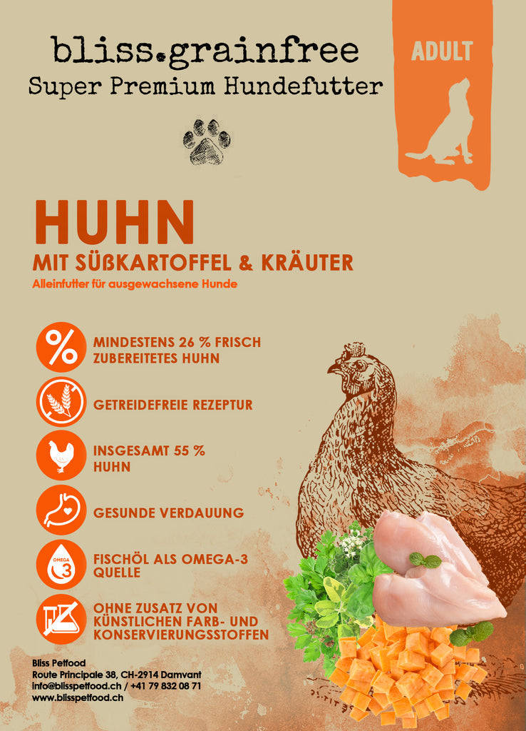 bliss.grainfree Adult Huhn mit Süsskartoffel & Kräuter - getreidefreies Trockenfutter