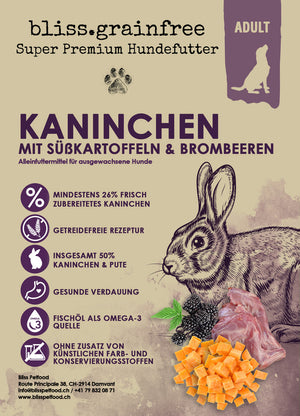 bliss.grainfree Adult Kaninchen mit Süsskartoffel & Brombeeren - getreidefreies Trockenfutter