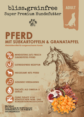 bliss.grainfree Adult Pferd mit Süsskartoffel & Granatapfel - getreidefreies Trockenfutter