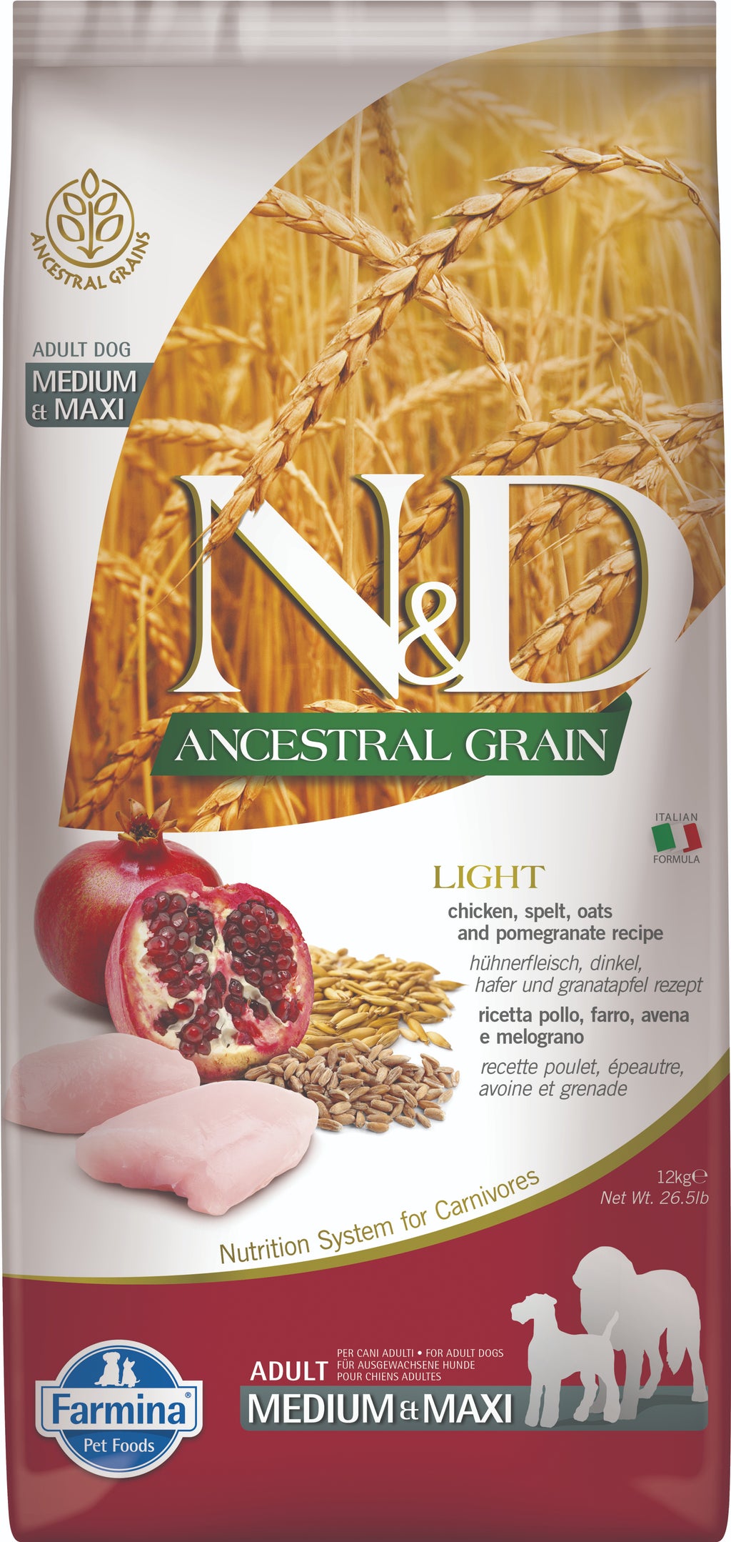 Farmina N&D Adult Light Medium/Maxi Huhn & Granatapfel 12kg - 4yourdog